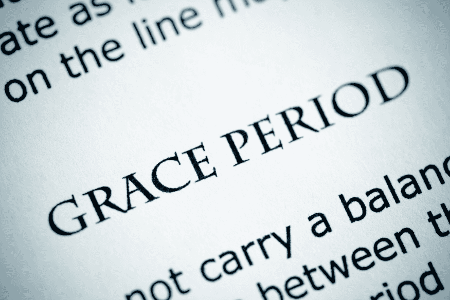 Close-up of a document highlighting the term "grace period" in bold text.